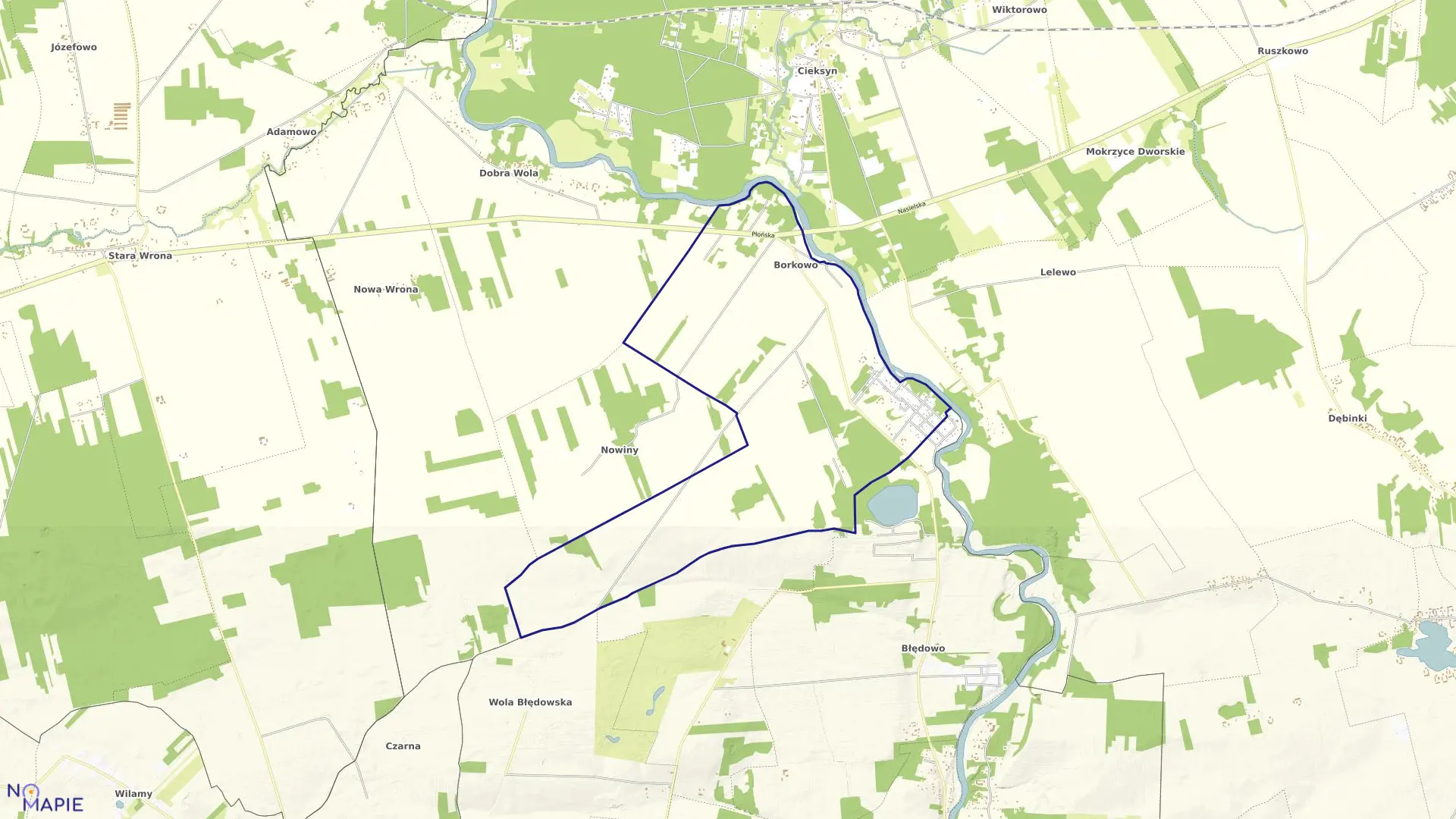 Mapa obrębu Borkowo w gminie Nasielsk