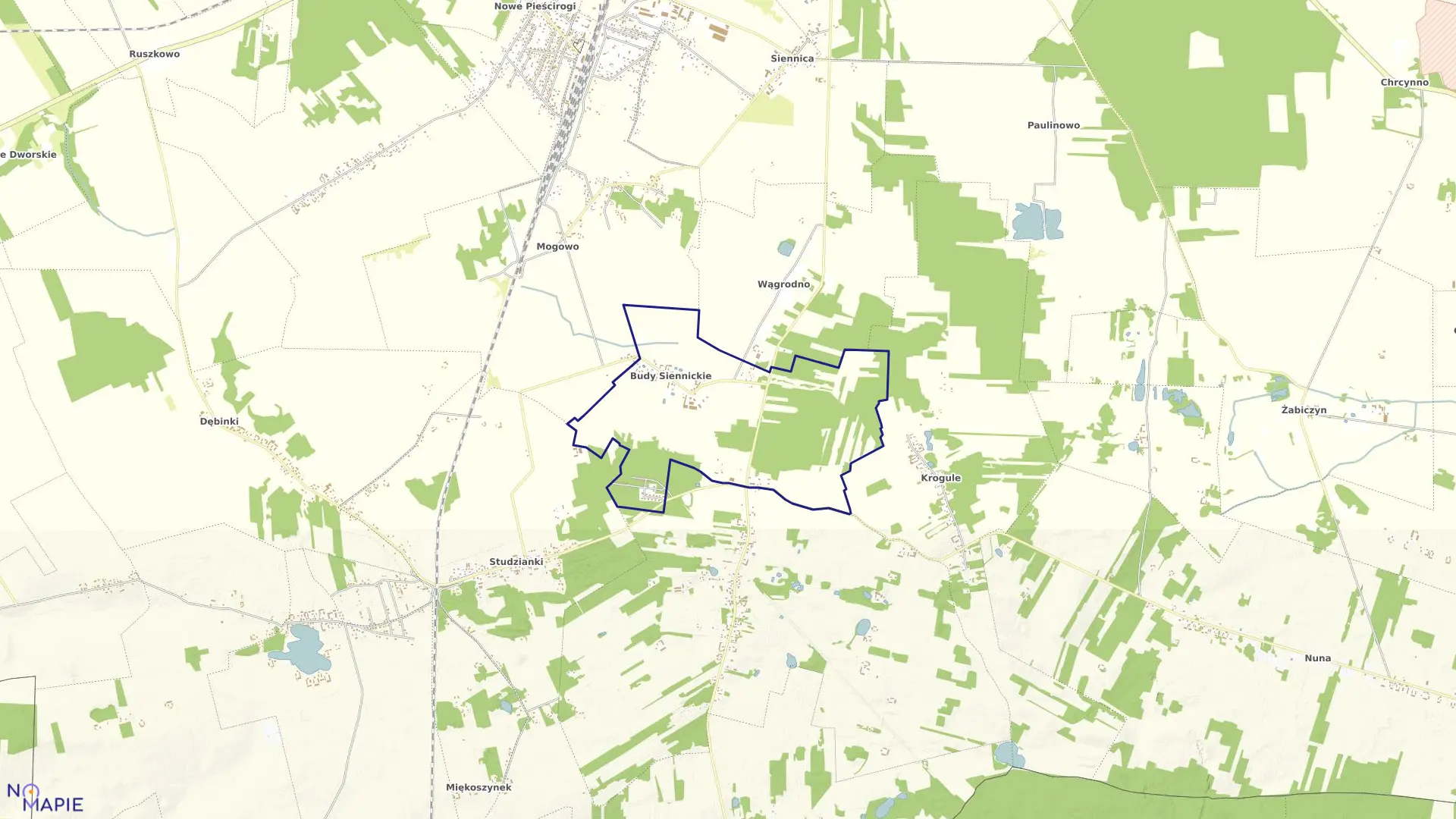 Mapa obrębu Budy Siennickie w gminie Nasielsk