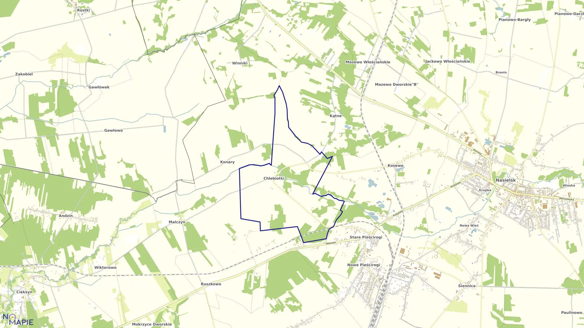 Mapa obrębu Chlebiotki w gminie Nasielsk