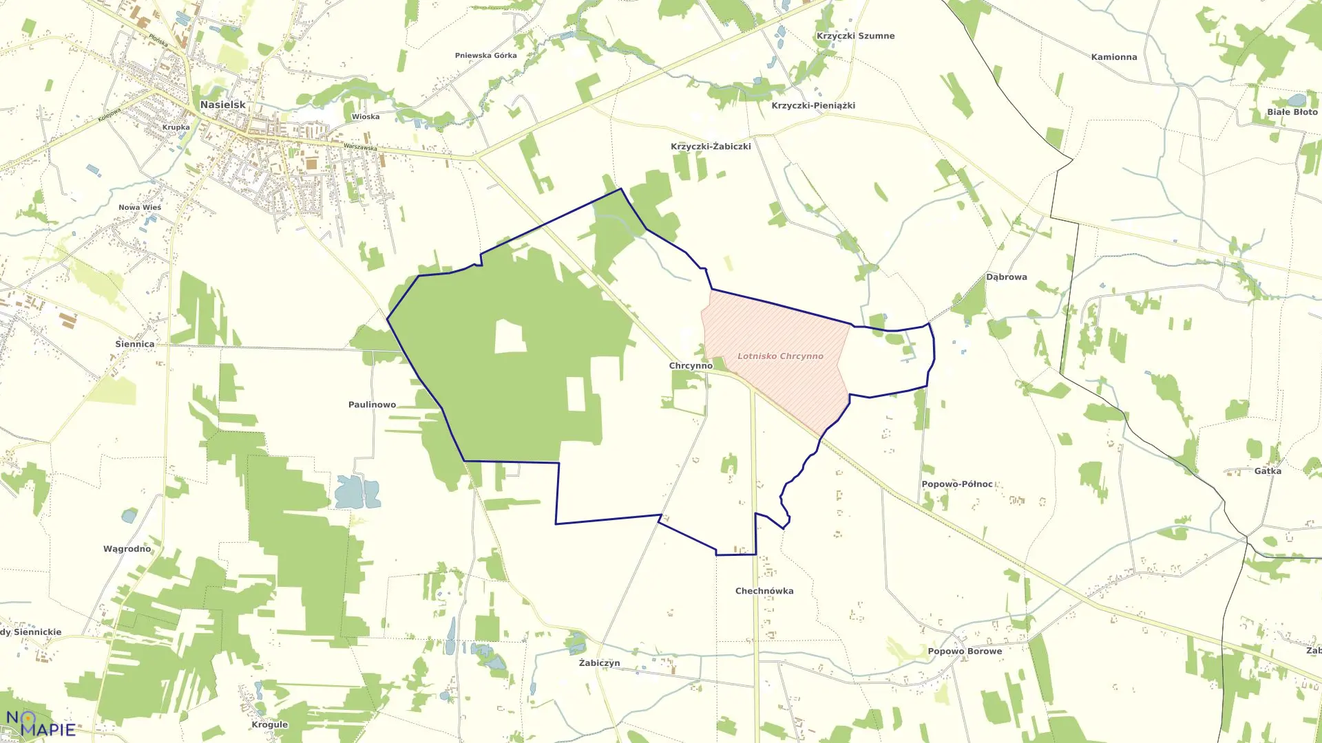 Mapa obrębu Chrcynno w gminie Nasielsk