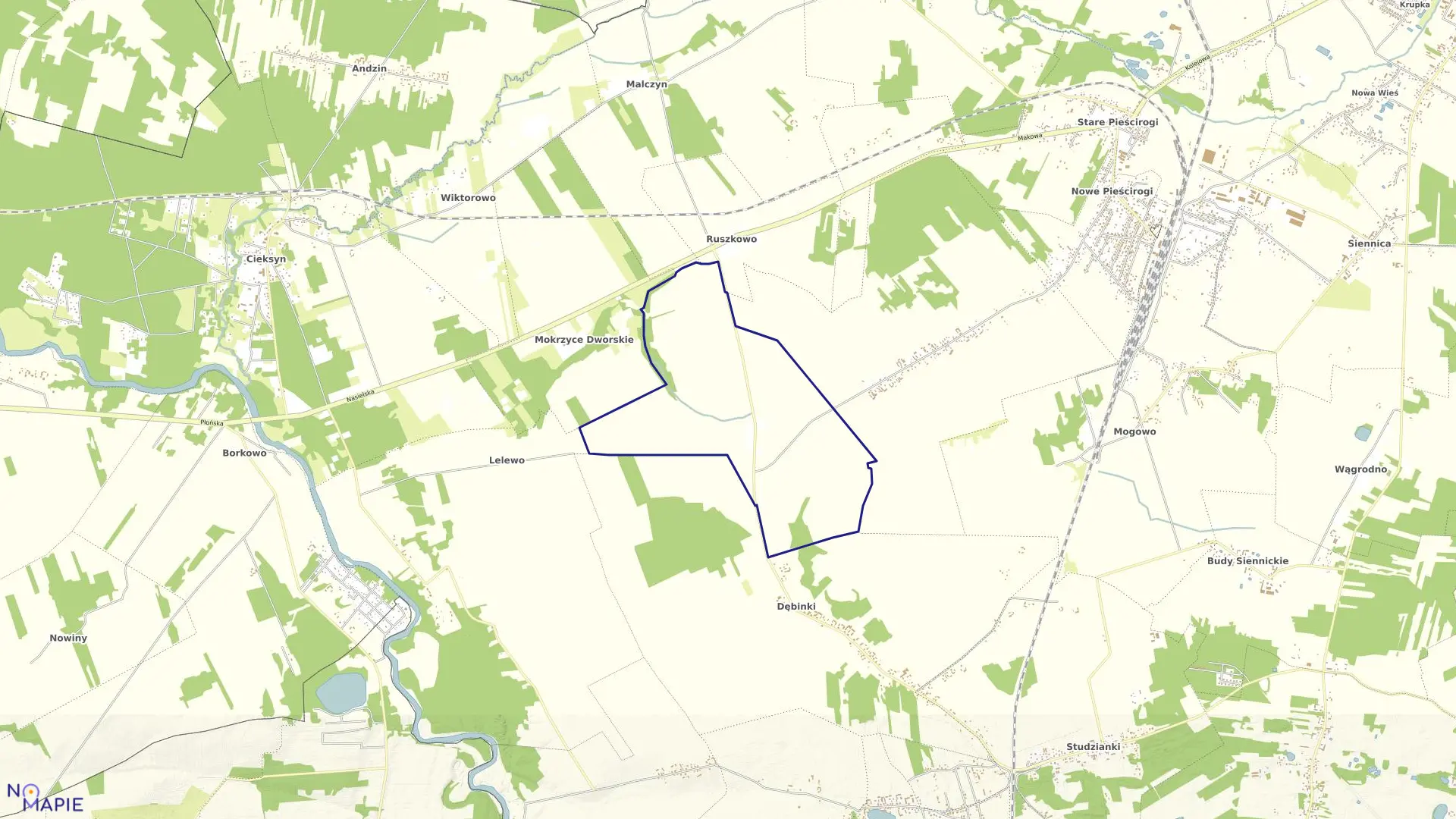 Mapa obrębu Czajki w gminie Nasielsk