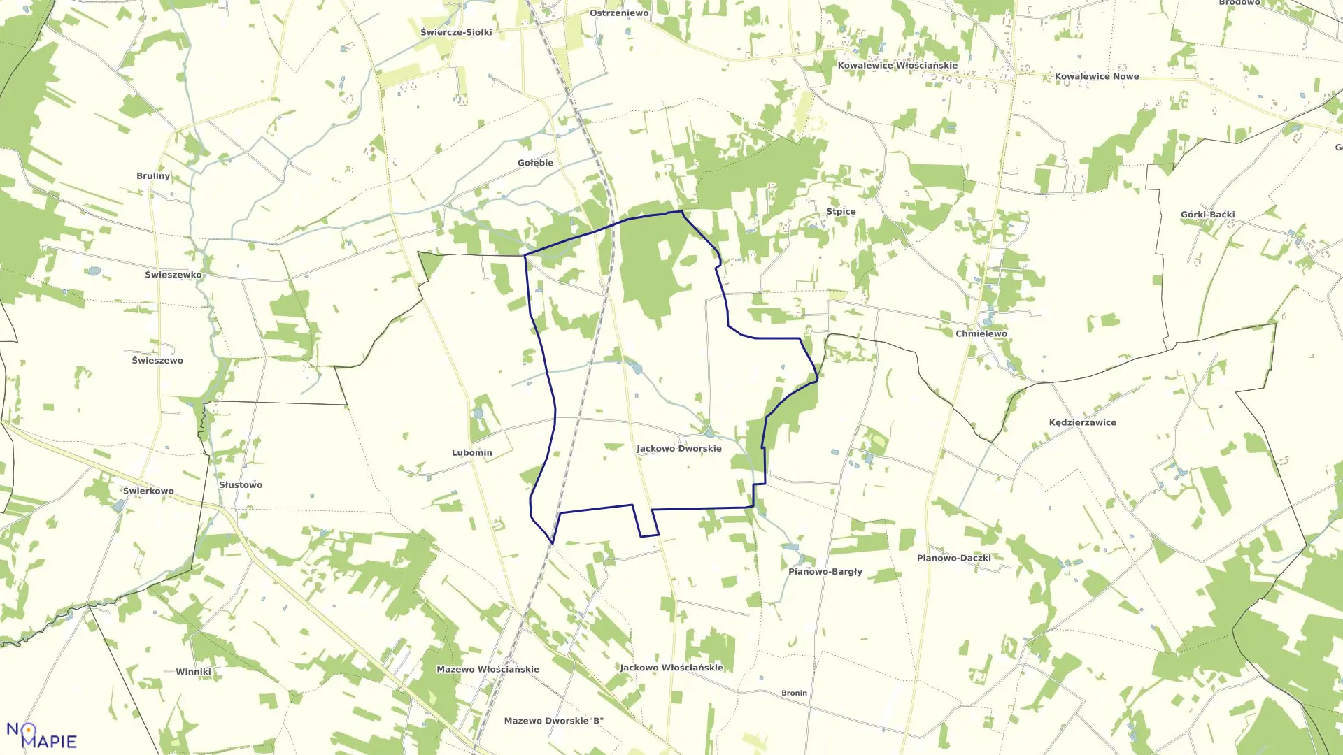 Mapa obrębu Jackowo Dworskie w gminie Nasielsk