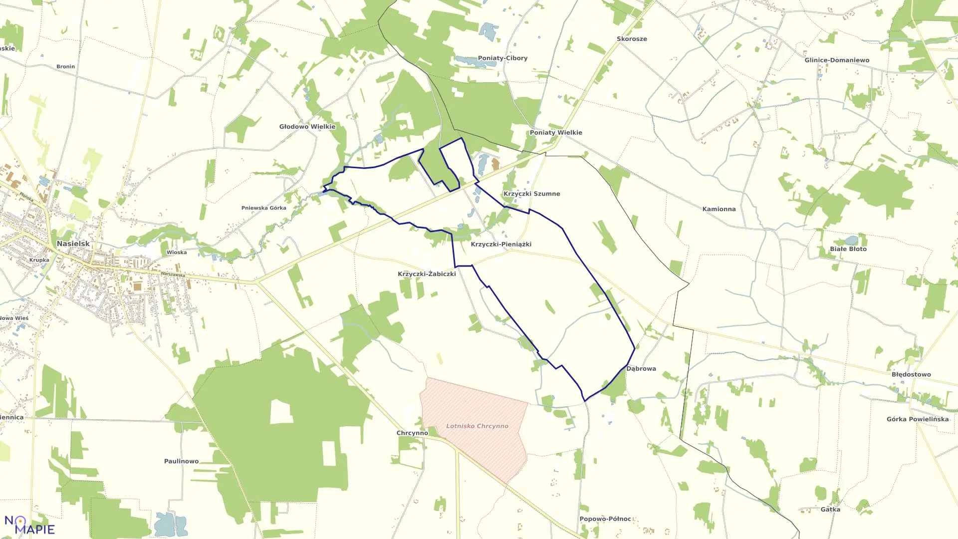 Mapa obrębu Krzyczki Pieniążki w gminie Nasielsk