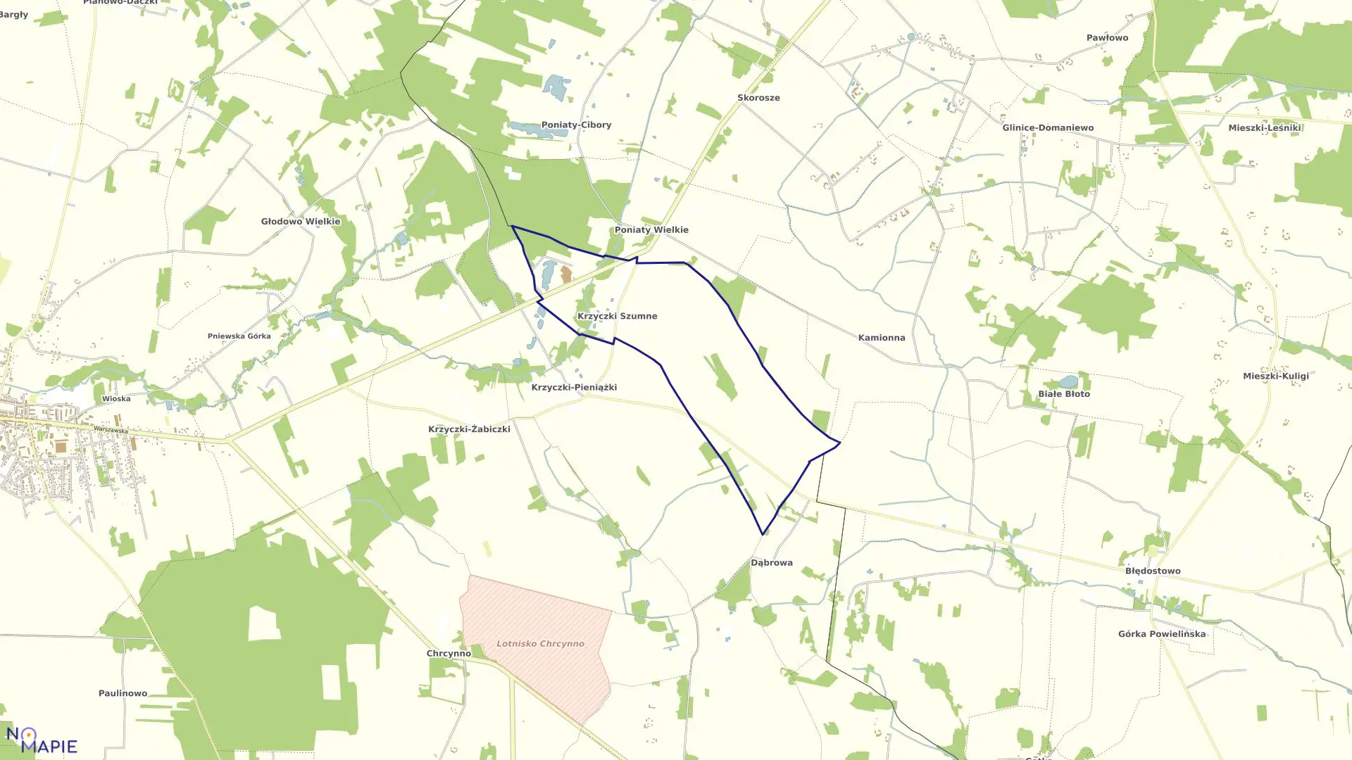 Mapa obrębu Krzyczki Szumne w gminie Nasielsk