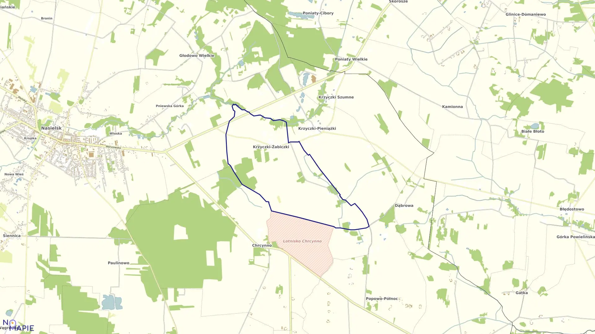 Mapa obrębu Krzyczki Żabiczki w gminie Nasielsk