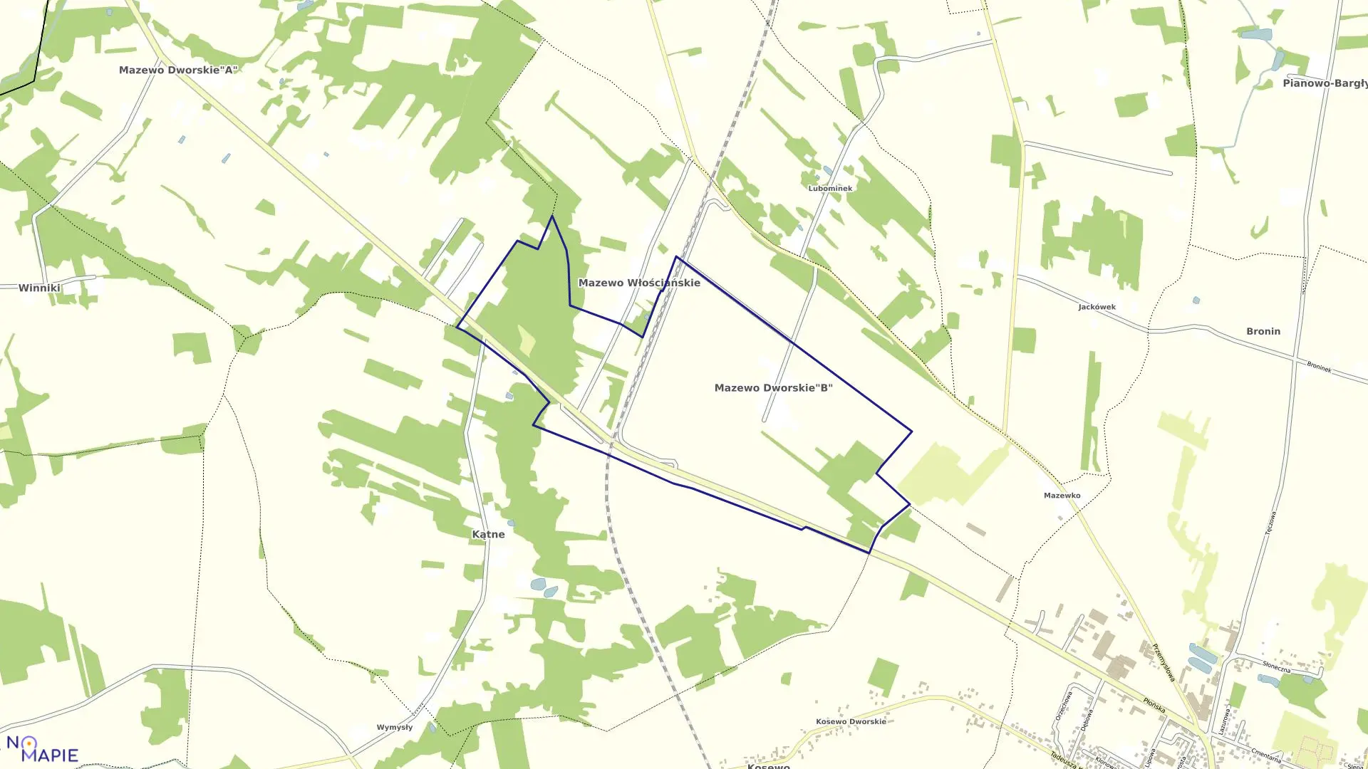 Mapa obrębu Mazewo Dworskie B w gminie Nasielsk