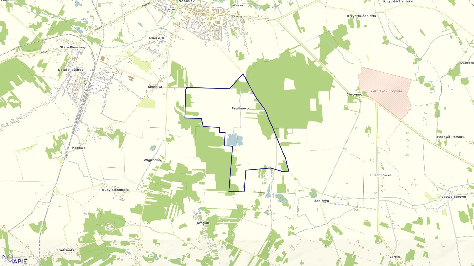 Mapa obrębu Paulinowo w gminie Nasielsk