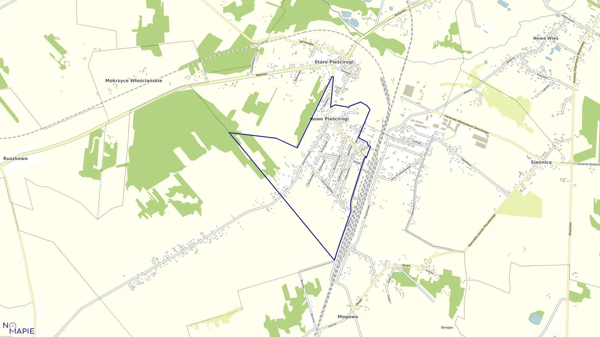 Mapa obrębu Pieścirogi Nowe w gminie Nasielsk