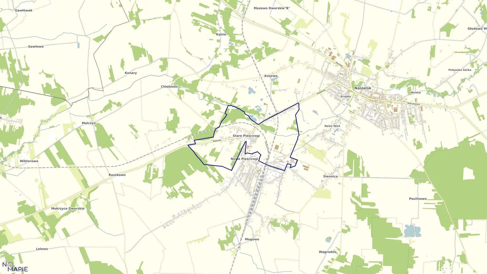 Mapa obrębu Pieścirogi Stare w gminie Nasielsk