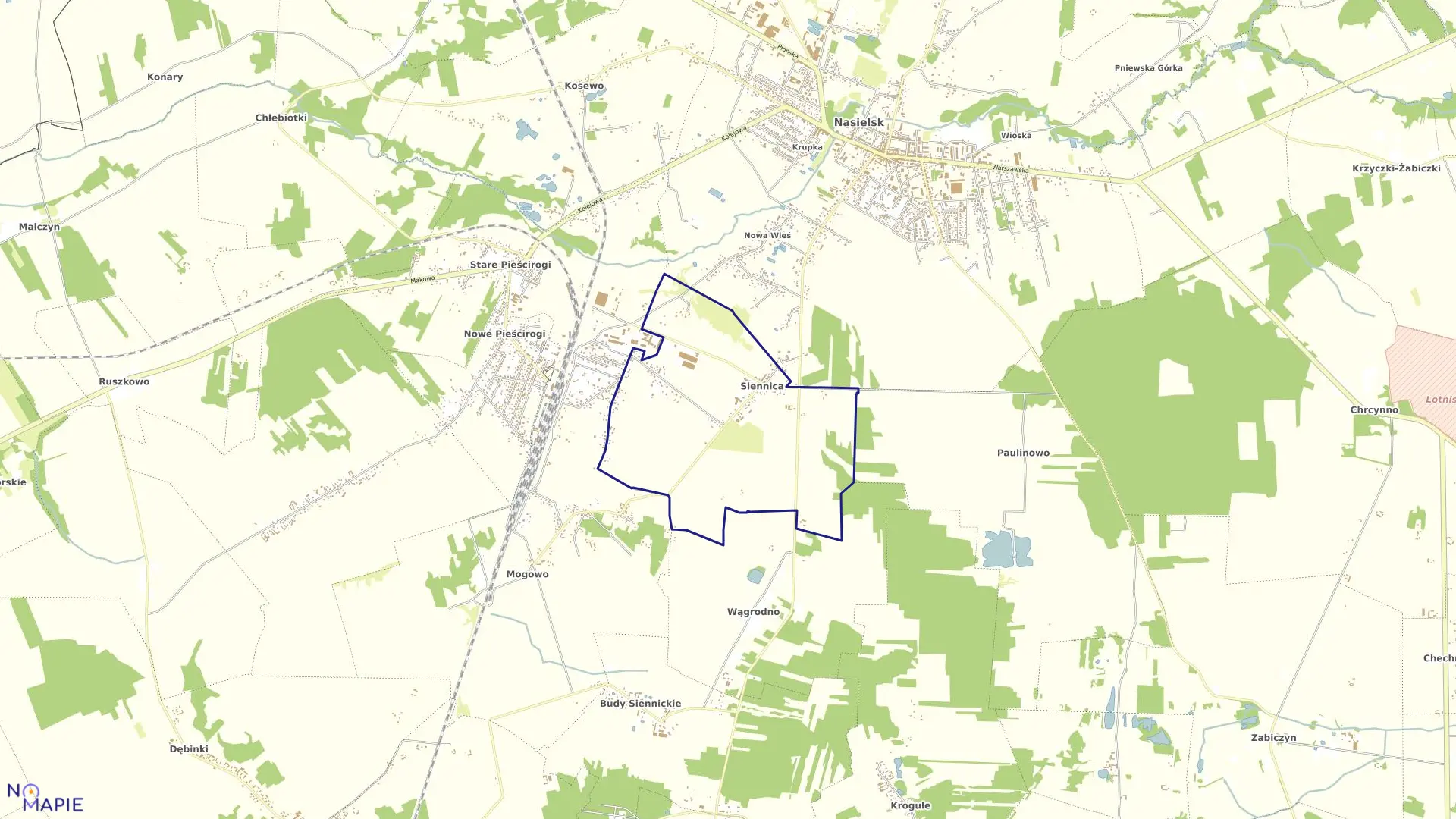 Mapa obrębu Siennica w gminie Nasielsk