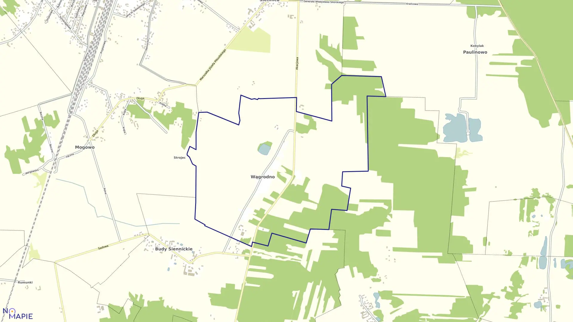 Mapa obrębu Wągrodno w gminie Nasielsk