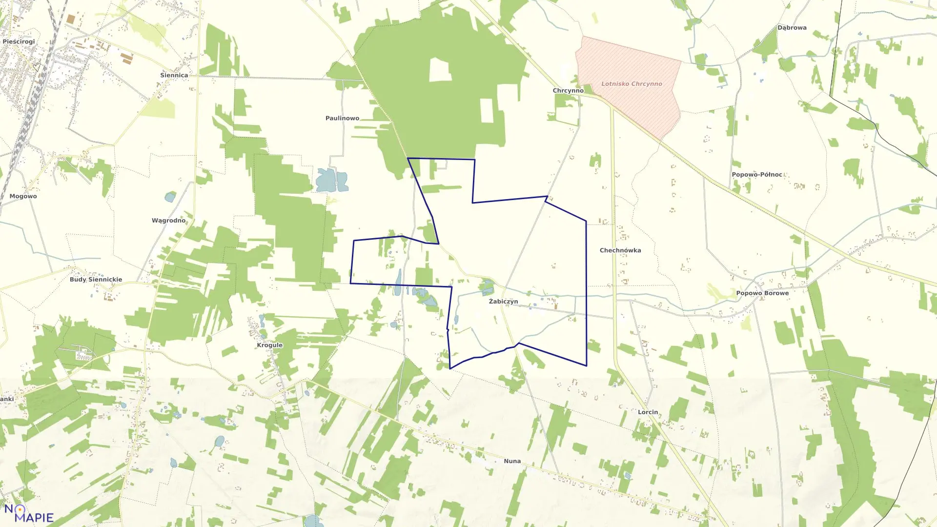 Mapa obrębu Żabiczyn w gminie Nasielsk